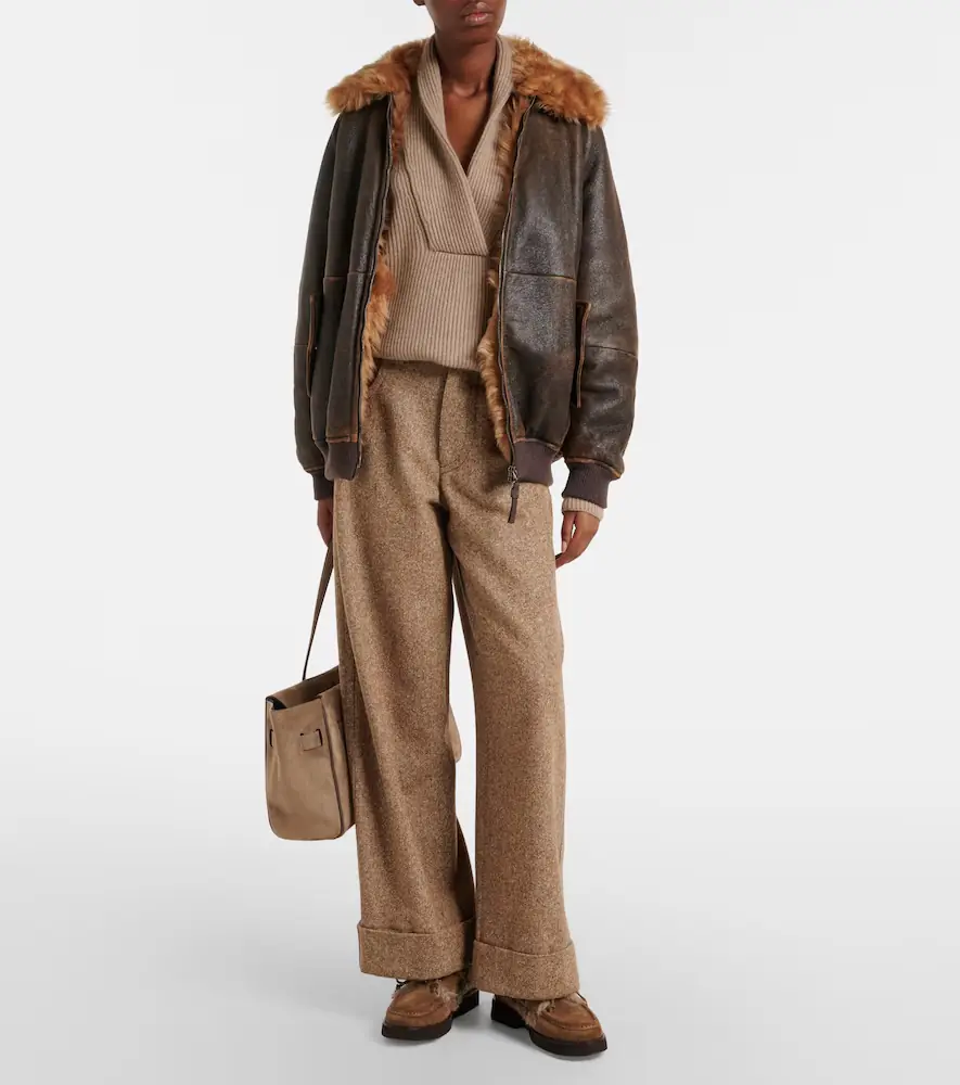 Brunello Cucinelli Monili shearling-trimmed leather blouson jacket | Thumbnail 2 Brunello Cucinelli Monili shearling-trimmed leather blouson jacket | Thumbnail 2