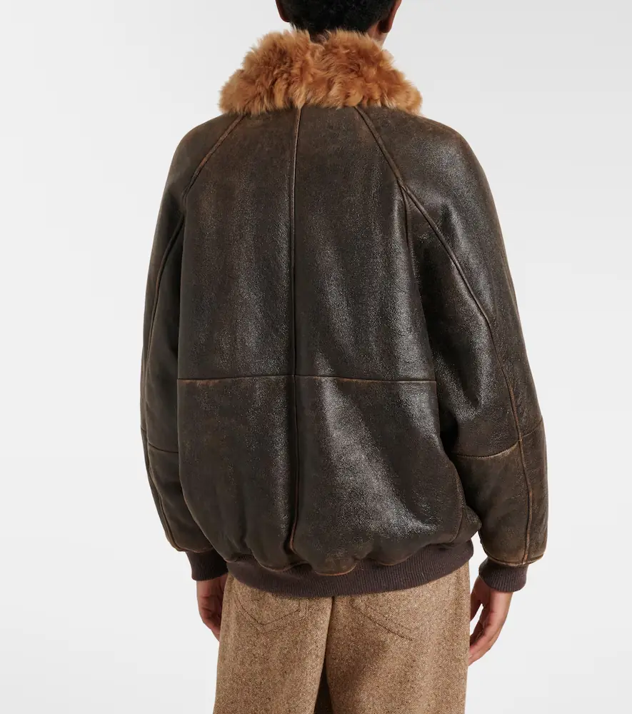 Brunello Cucinelli Monili shearling-trimmed leather blouson jacket | Thumbnail 3 Brunello Cucinelli Monili shearling-trimmed leather blouson jacket | Thumbnail 3