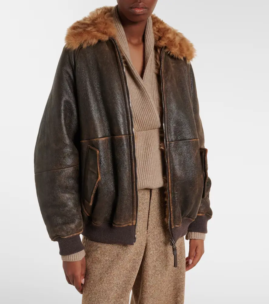 Brunello Cucinelli Monili shearling-trimmed leather blouson jacket | Thumbnail 4 Brunello Cucinelli Monili shearling-trimmed leather blouson jacket | Thumbnail 4