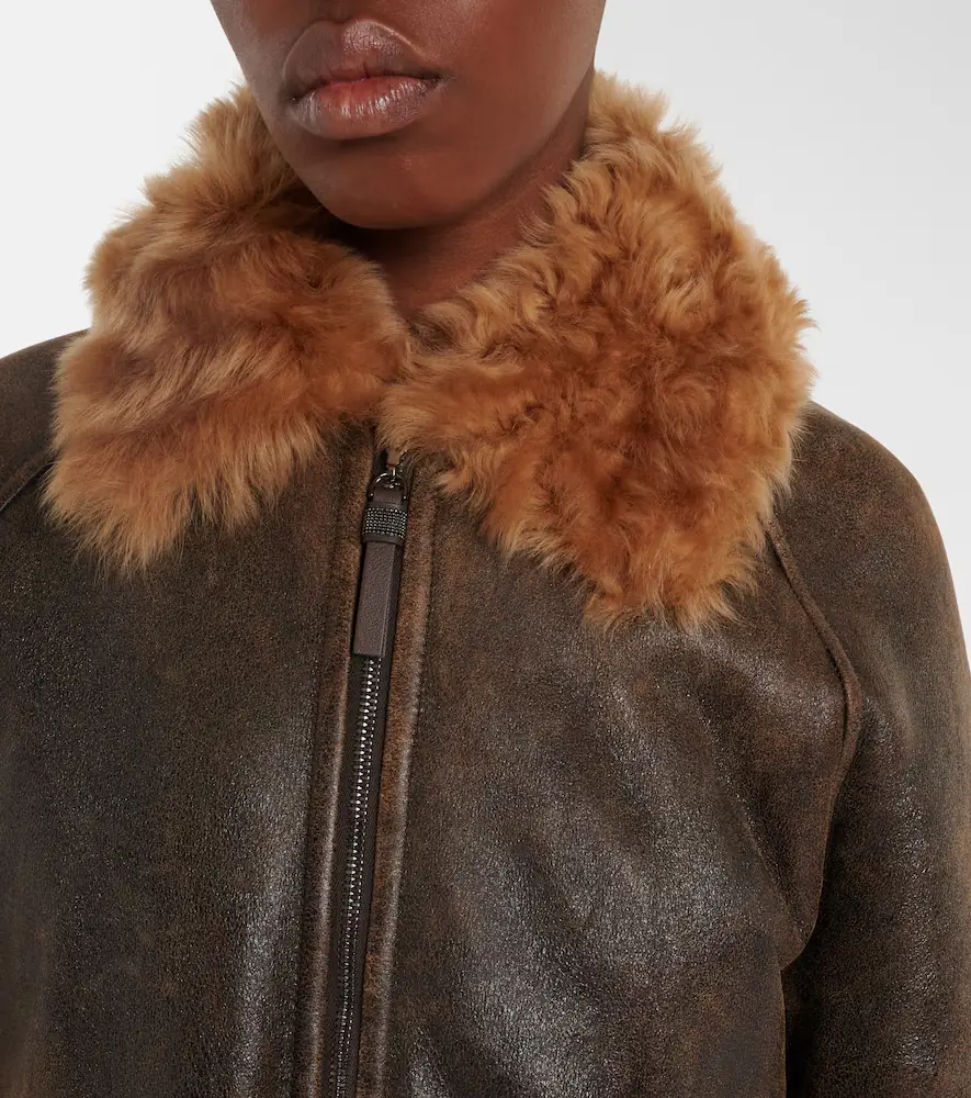 Brunello Cucinelli Monili shearling-trimmed leather blouson jacket | Thumbnail 5 Brunello Cucinelli Monili shearling-trimmed leather blouson jacket | Thumbnail 5