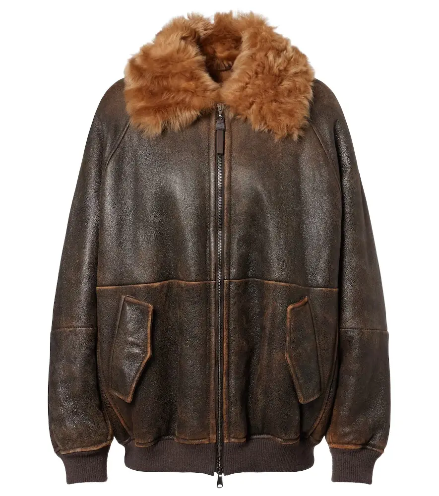 Brunello Cucinelli Monili shearling-trimmed leather blouson jacket