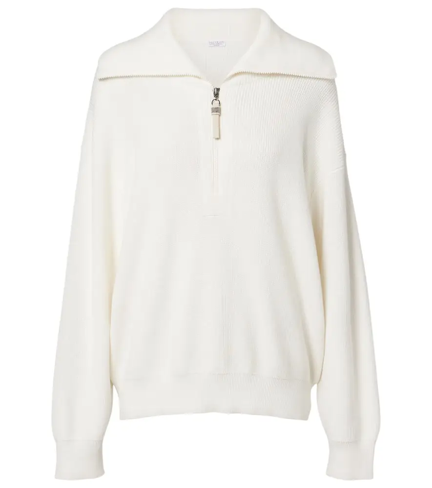 Brunello Cucinelli Monili oversized cotton half-zip sweater
