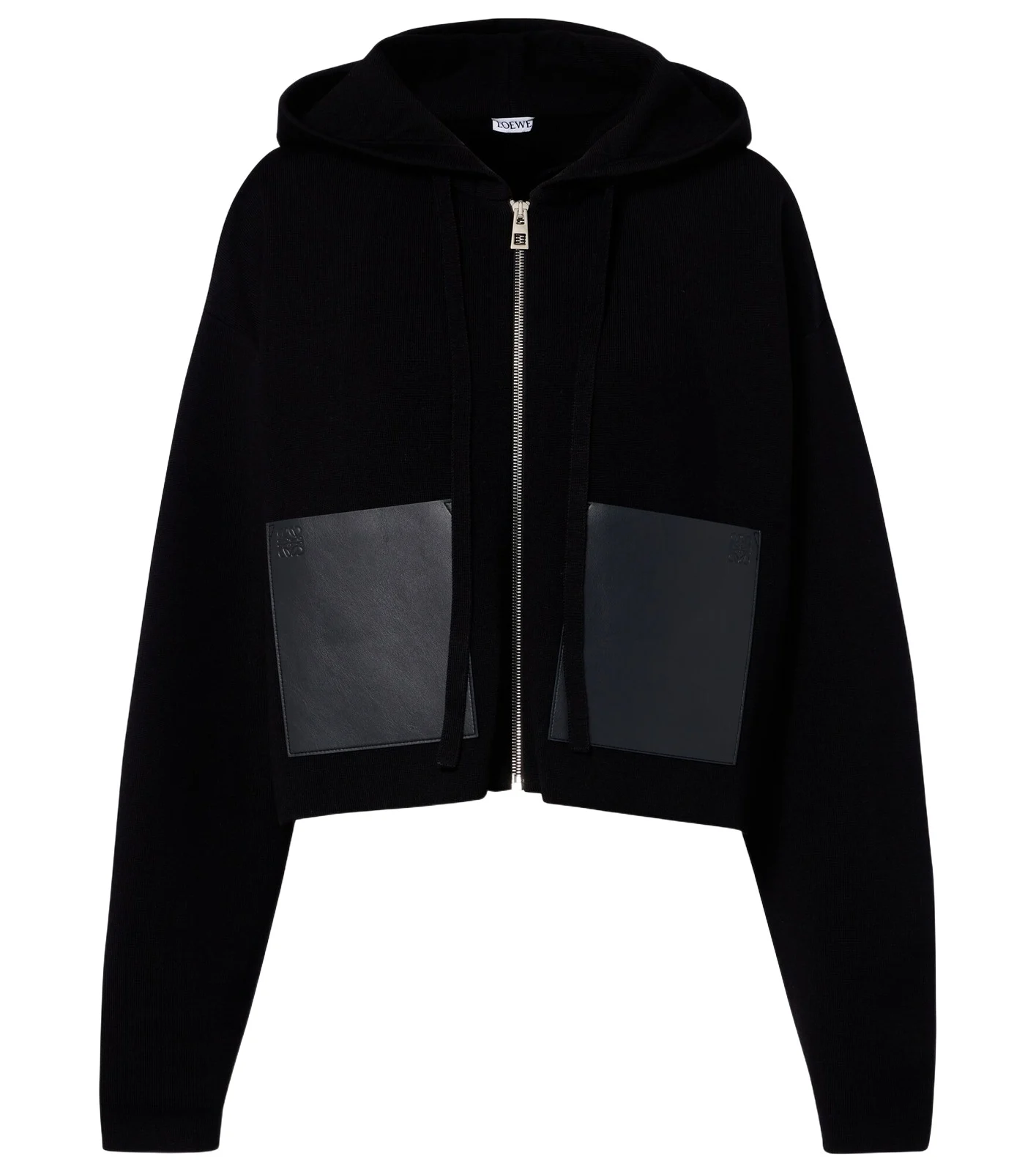 Leather-trimmed wool hoodie Leather-trimmed wool hoodie