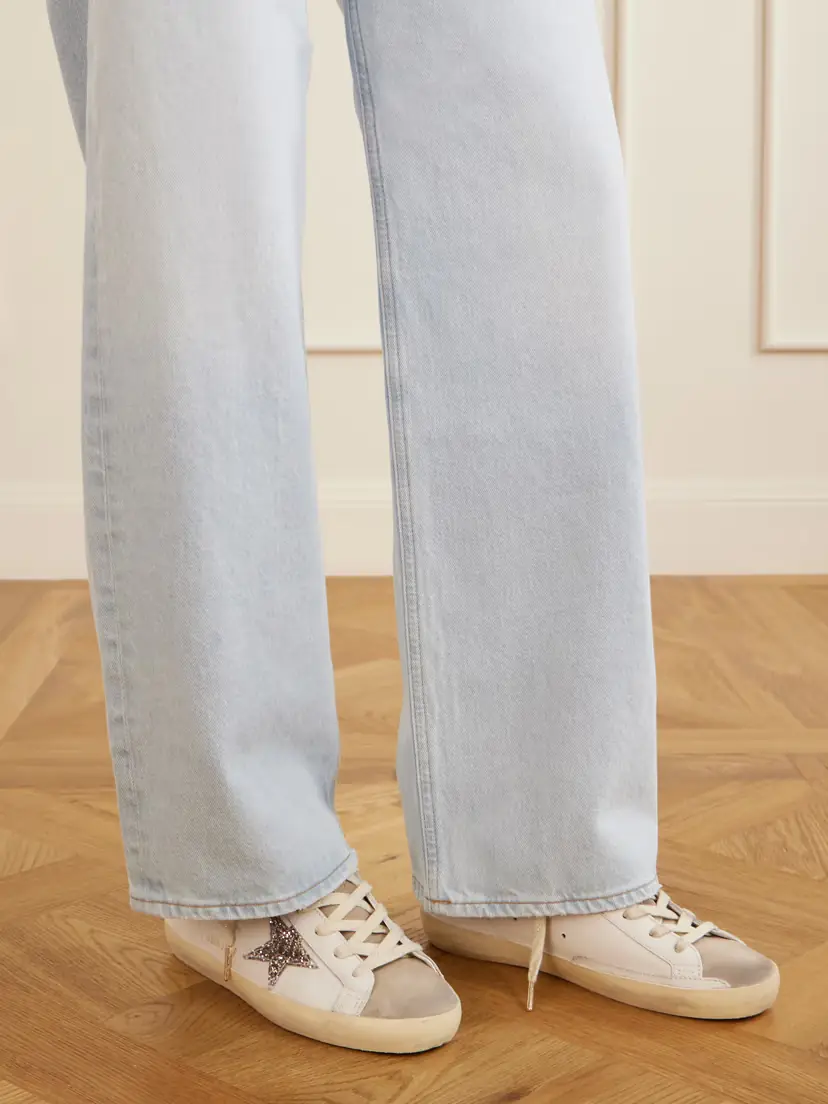 Golden Goose Super-star Distressed Glittered Suede-trimmed Leather Sneakers | Thumbnail 2 Golden Goose Super-star Distressed Glittered Suede-trimmed Leather Sneakers | Thumbnail 2