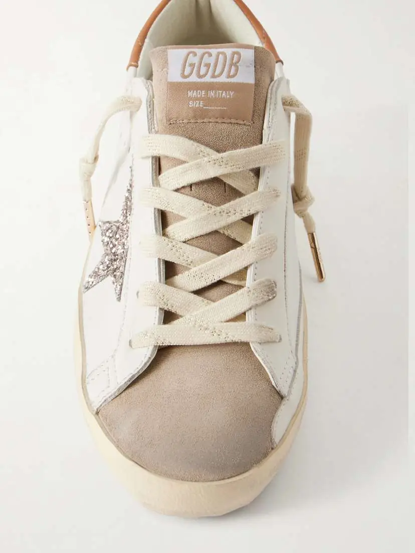Golden Goose Super-star Distressed Glittered Suede-trimmed Leather Sneakers | Thumbnail 5 Golden Goose Super-star Distressed Glittered Suede-trimmed Leather Sneakers | Thumbnail 5