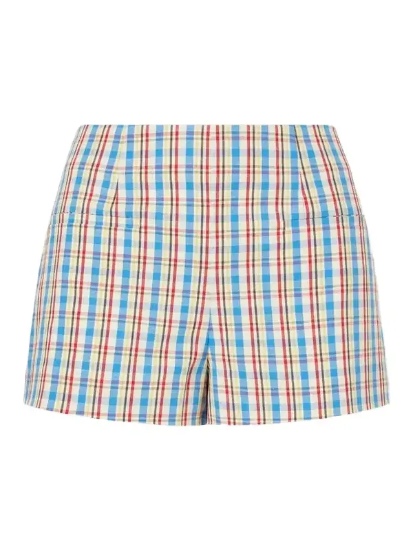 Aurora Checked Cotton And Linen-blend Shorts - Blue Aurora Checked Cotton And Linen-blend Shorts - Blue