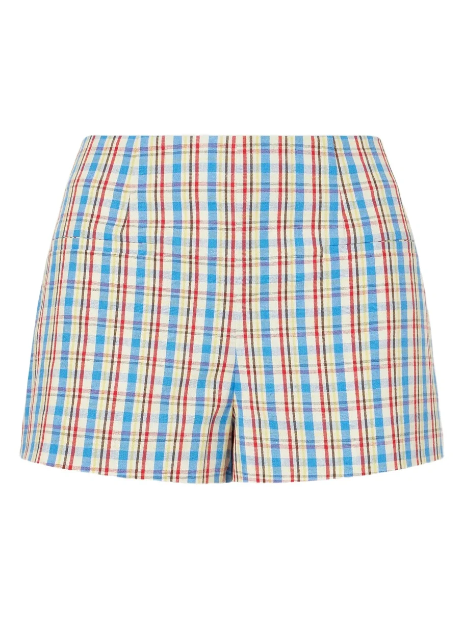 Faithfull Aurora Checked Cotton And Linen-blend Shorts - Blue
