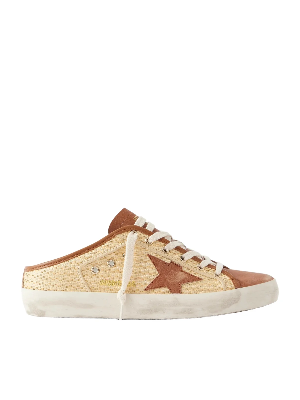 Golden Goose Super-star Sabot Distressed Leather-trimmed Raffia Sneakers
