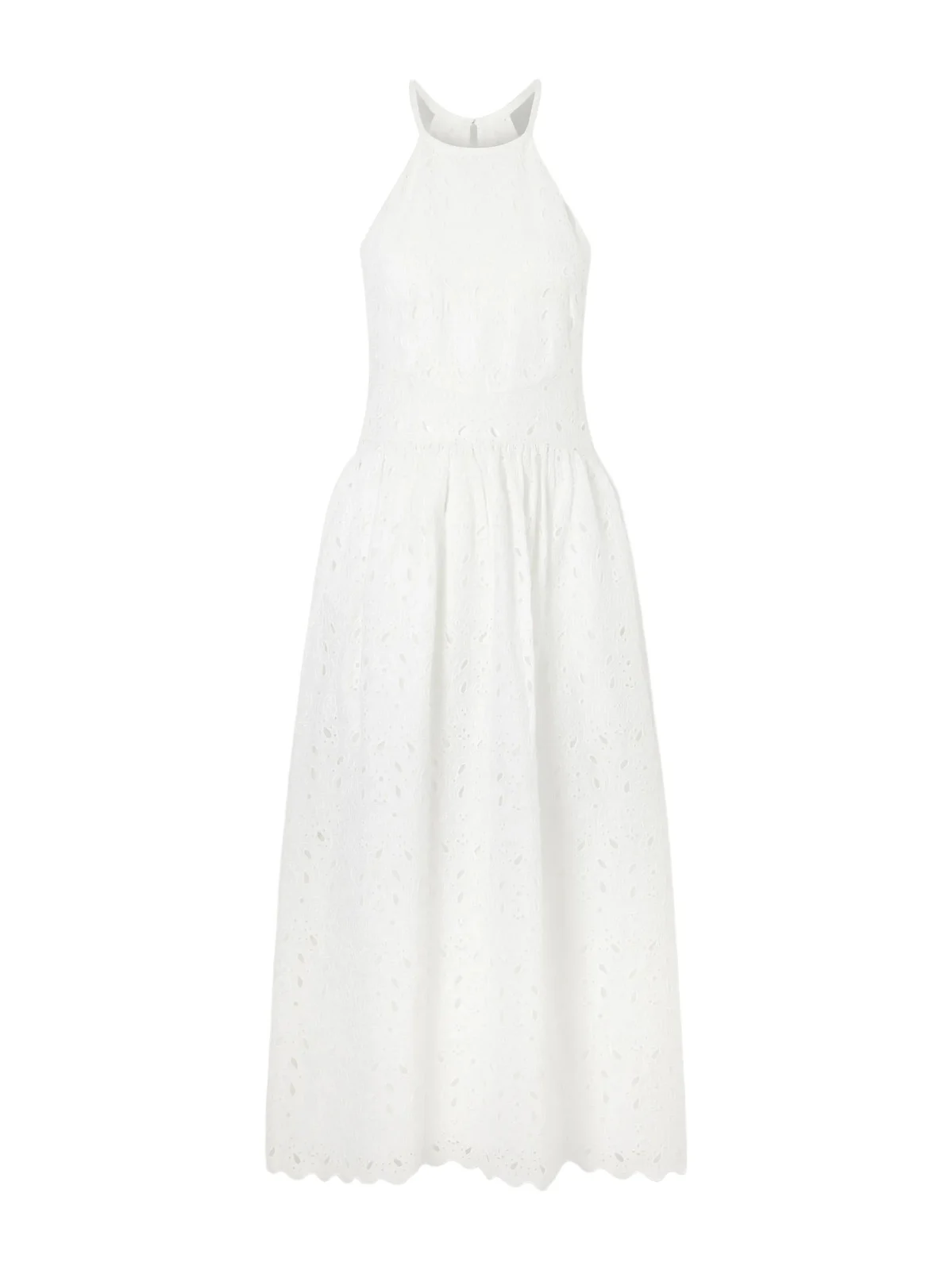 Frame Scalloped Broderie Anglaise Ramie Halterneck Midi Dress