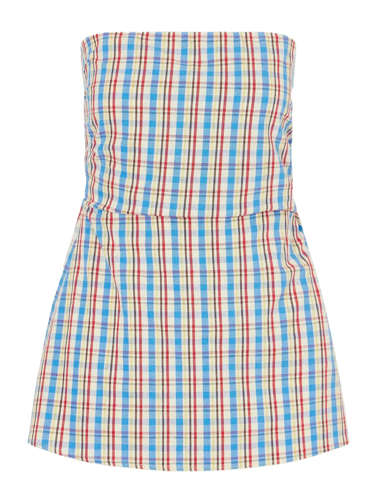Faithfull Isole Strapless Checked Cotton And Linen-blend Top - Gray