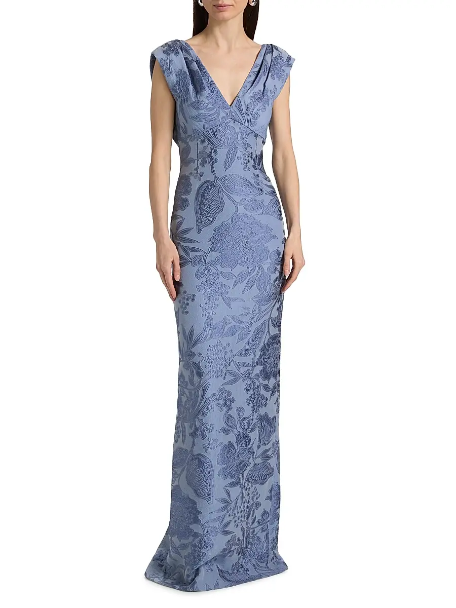 Lela Rose Women's Floral Fil Coupe V-Neck Gown | Thumbnail 3 Lela Rose Women's Floral Fil Coupe V-Neck Gown | Thumbnail 3