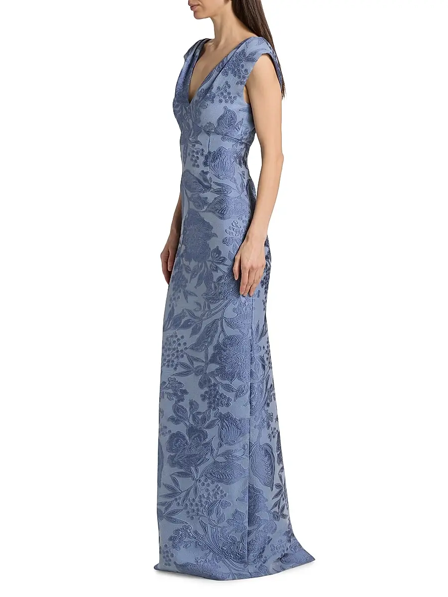 Lela Rose Women's Floral Fil Coupe V-Neck Gown | Thumbnail 4 Lela Rose Women's Floral Fil Coupe V-Neck Gown | Thumbnail 4