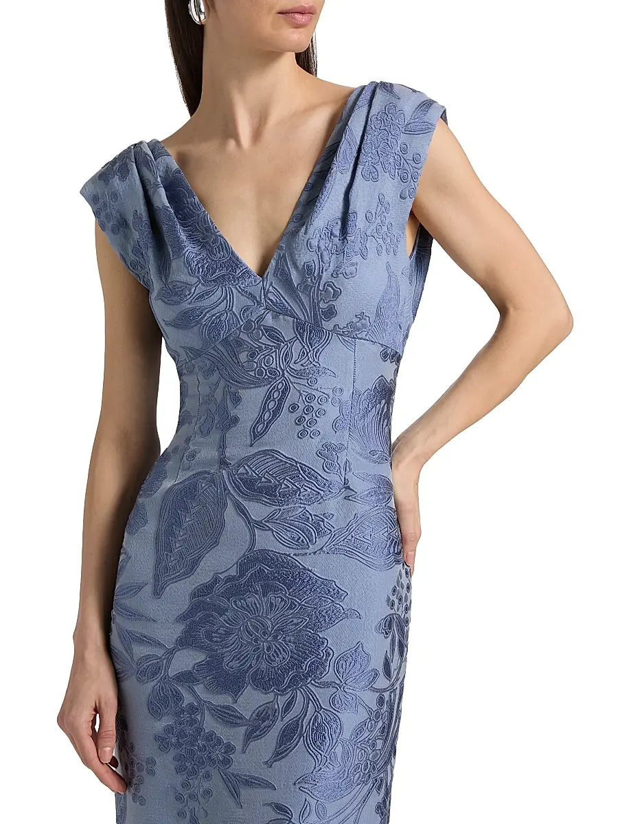 Lela Rose Women's Floral Fil Coupe V-Neck Gown | Thumbnail 6 Lela Rose Women's Floral Fil Coupe V-Neck Gown | Thumbnail 6