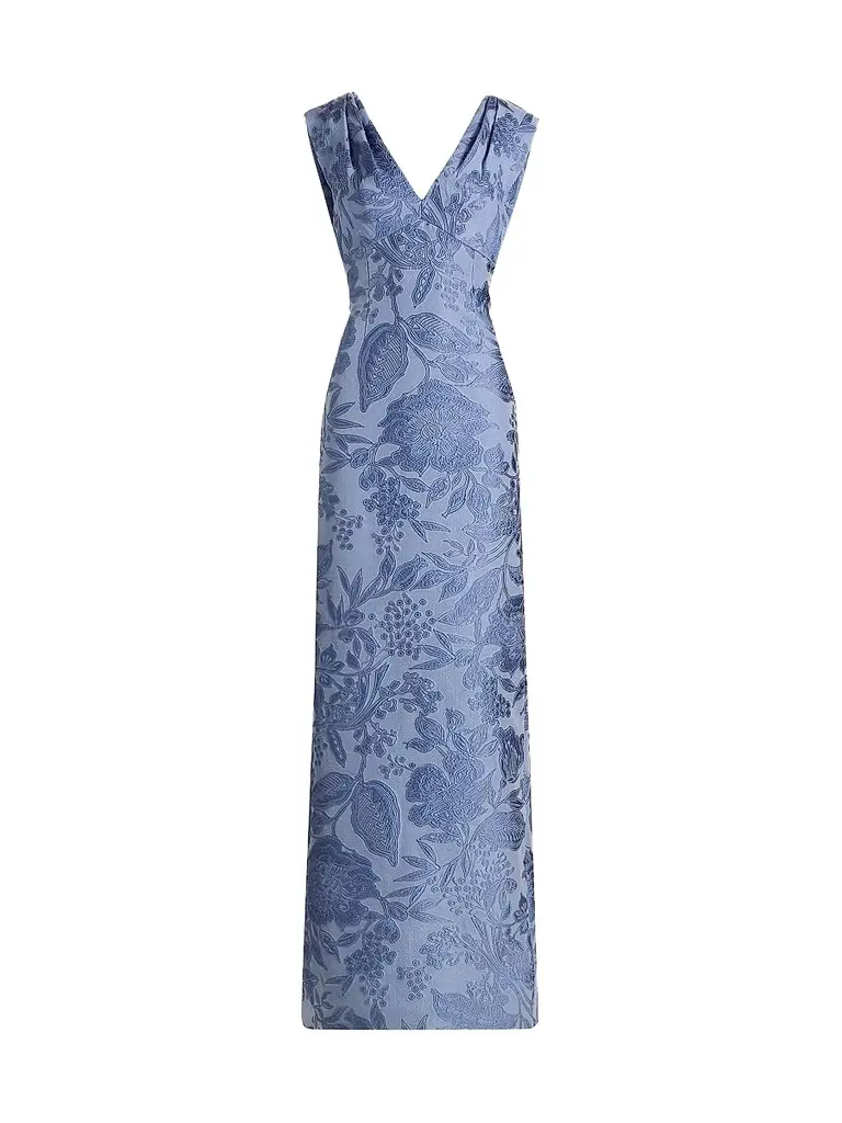 Lela Rose Women's Floral Fil Coupe V-Neck Gown | Image 1 Lela Rose Women's Floral Fil Coupe V-Neck Gown | Image 1