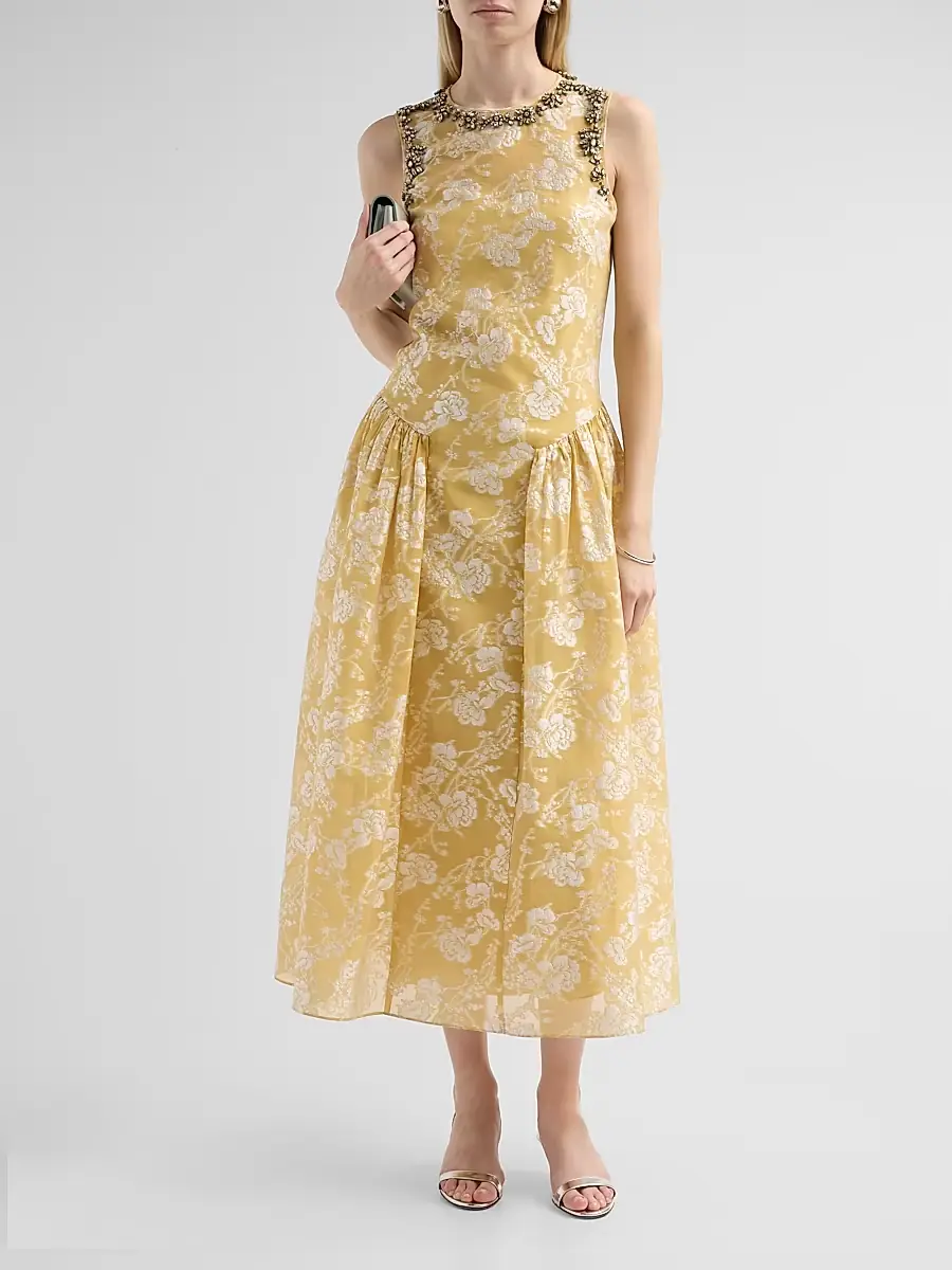 Cinq à Sept Women's Florence Floral Jacqaurd Midi-Dress | Thumbnail 2 Cinq à Sept Women's Florence Floral Jacqaurd Midi-Dress | Thumbnail 2