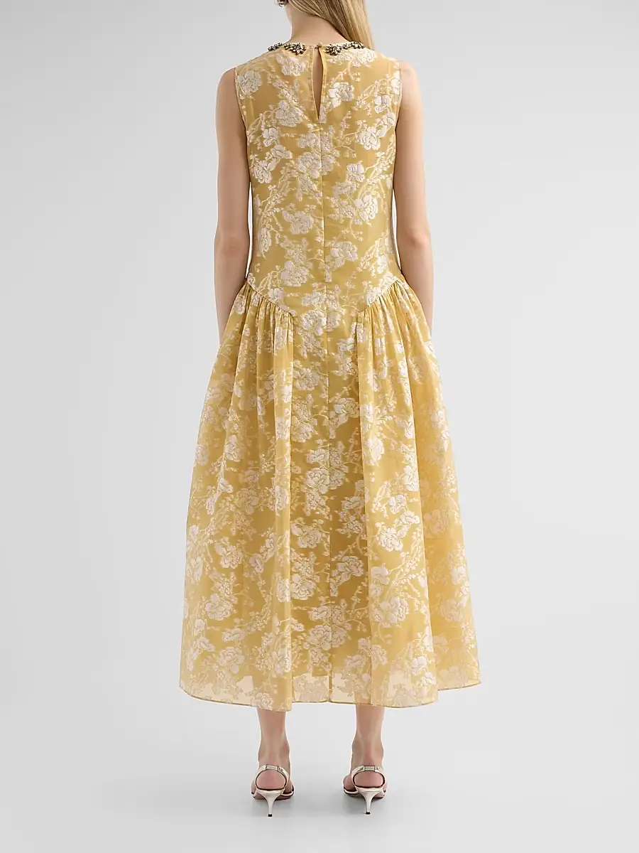 Cinq à Sept Women's Florence Floral Jacqaurd Midi-Dress | Thumbnail 3 Cinq à Sept Women's Florence Floral Jacqaurd Midi-Dress | Thumbnail 3
