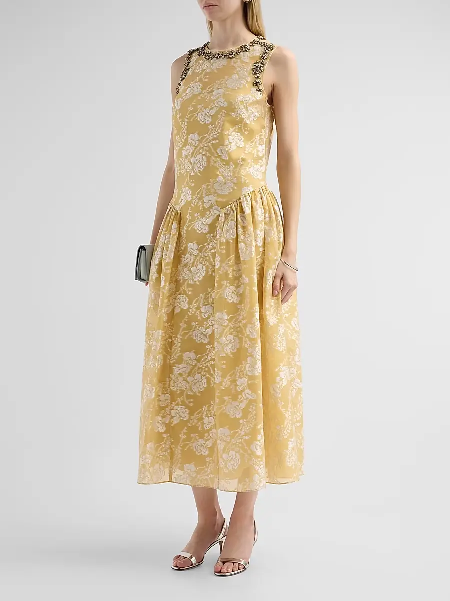 Cinq à Sept Women's Florence Floral Jacqaurd Midi-Dress | Thumbnail 4 Cinq à Sept Women's Florence Floral Jacqaurd Midi-Dress | Thumbnail 4