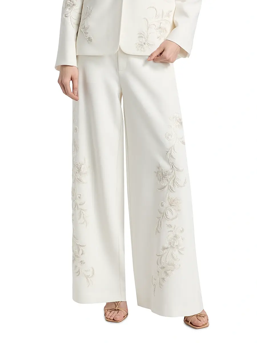 Cinq à Sept Women's Roxane Embroidered Wide-Leg Pants | Thumbnail 3 Cinq à Sept Women's Roxane Embroidered Wide-Leg Pants | Thumbnail 3