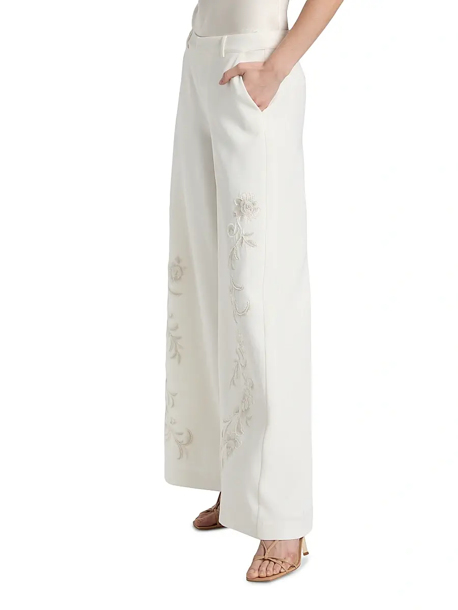 Cinq à Sept Women's Roxane Embroidered Wide-Leg Pants | Thumbnail 4 Cinq à Sept Women's Roxane Embroidered Wide-Leg Pants | Thumbnail 4