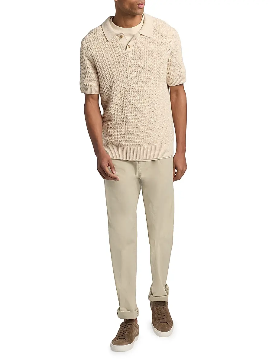 Vince Men's Seed-Stitch Ribbed Cotton Polo Shirt | Thumbnail 2 Vince Men's Seed-Stitch Ribbed Cotton Polo Shirt | Thumbnail 2