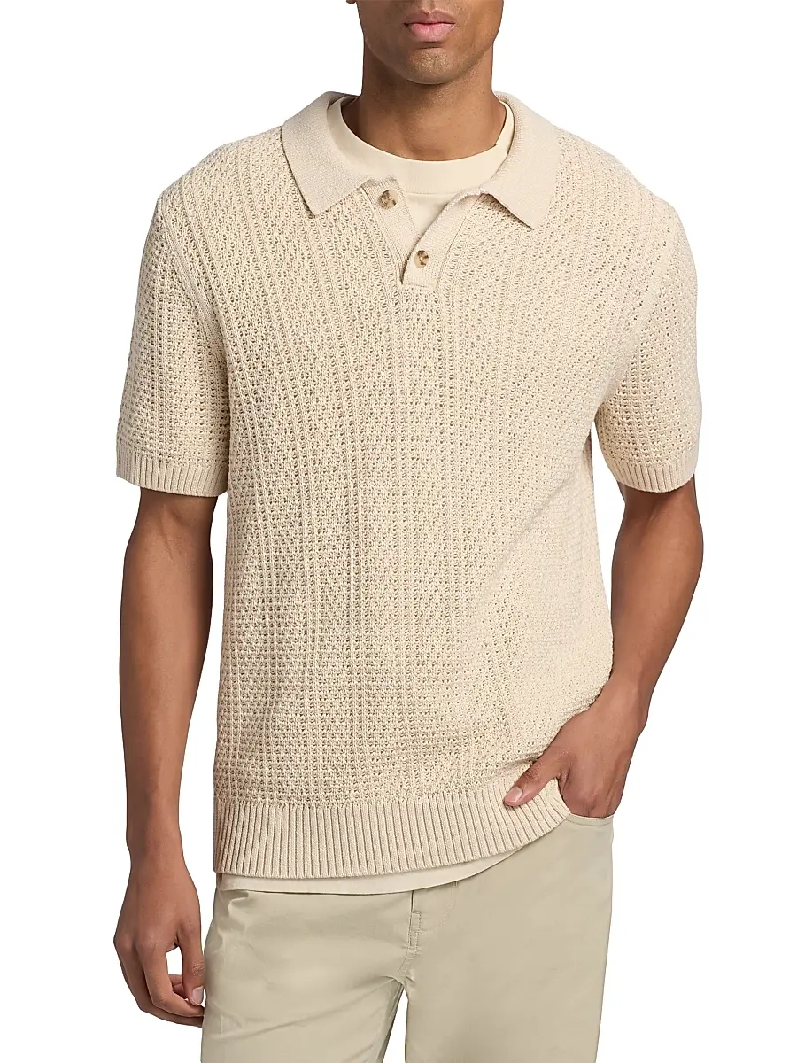 Vince Men's Seed-Stitch Ribbed Cotton Polo Shirt | Thumbnail 3 Vince Men's Seed-Stitch Ribbed Cotton Polo Shirt | Thumbnail 3