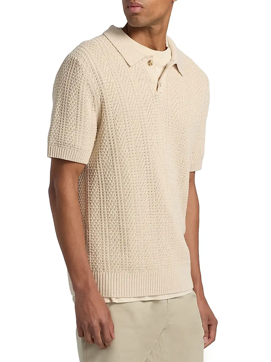 Vince Men's Seed-Stitch Ribbed Cotton Polo Shirt | Thumbnail 4 Vince Men's Seed-Stitch Ribbed Cotton Polo Shirt | Thumbnail 4