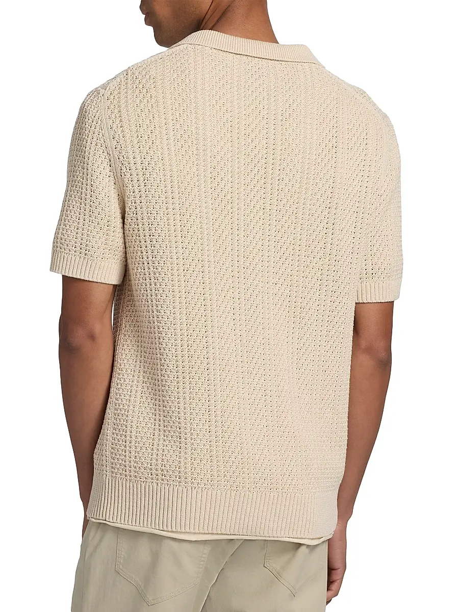 Vince Men's Seed-Stitch Ribbed Cotton Polo Shirt | Thumbnail 5 Vince Men's Seed-Stitch Ribbed Cotton Polo Shirt | Thumbnail 5