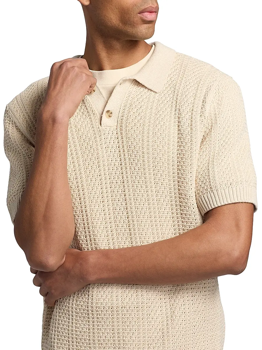 Vince Men's Seed-Stitch Ribbed Cotton Polo Shirt | Thumbnail 6 Vince Men's Seed-Stitch Ribbed Cotton Polo Shirt | Thumbnail 6