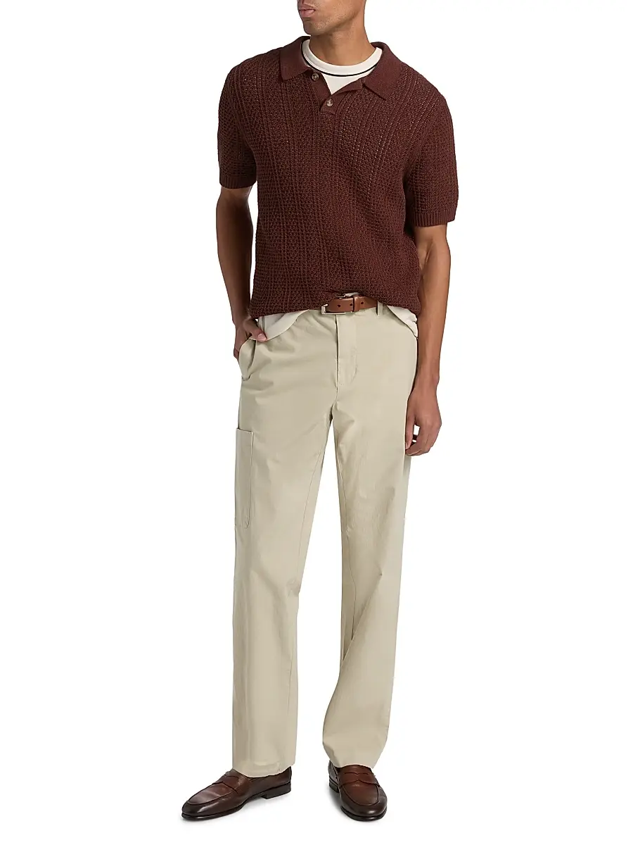 Vince Men's Seed-Stitch Ribbed Cotton Polo Shirt | Thumbnail 2 Vince Men's Seed-Stitch Ribbed Cotton Polo Shirt | Thumbnail 2