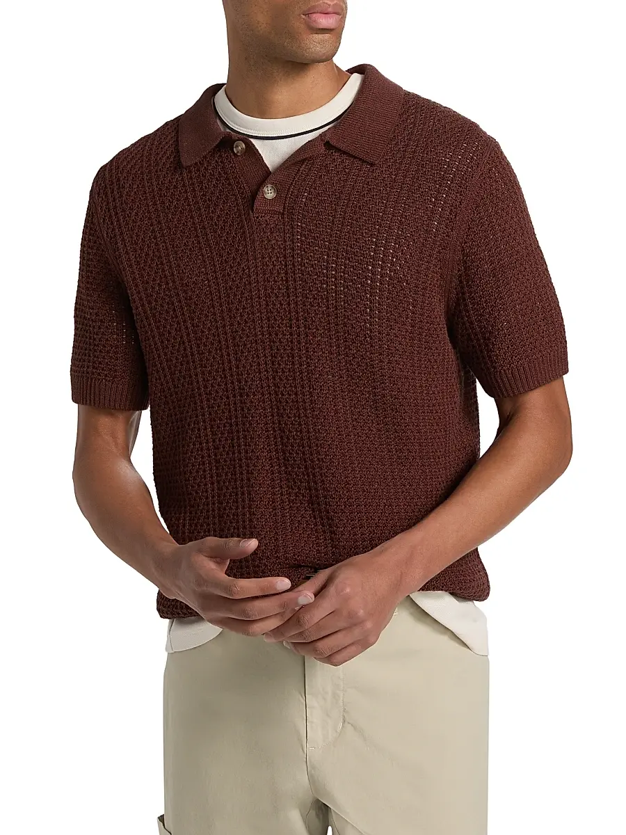 Vince Men's Seed-Stitch Ribbed Cotton Polo Shirt | Thumbnail 3 Vince Men's Seed-Stitch Ribbed Cotton Polo Shirt | Thumbnail 3