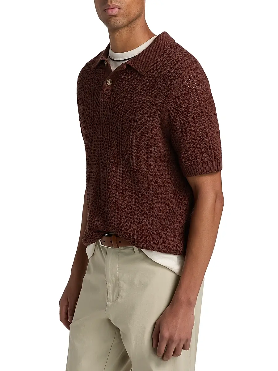 Vince Men's Seed-Stitch Ribbed Cotton Polo Shirt | Thumbnail 4 Vince Men's Seed-Stitch Ribbed Cotton Polo Shirt | Thumbnail 4