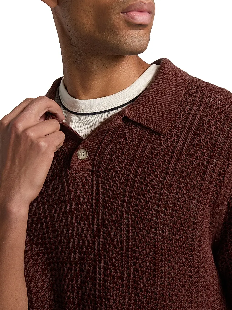 Vince Men's Seed-Stitch Ribbed Cotton Polo Shirt | Thumbnail 6 Vince Men's Seed-Stitch Ribbed Cotton Polo Shirt | Thumbnail 6