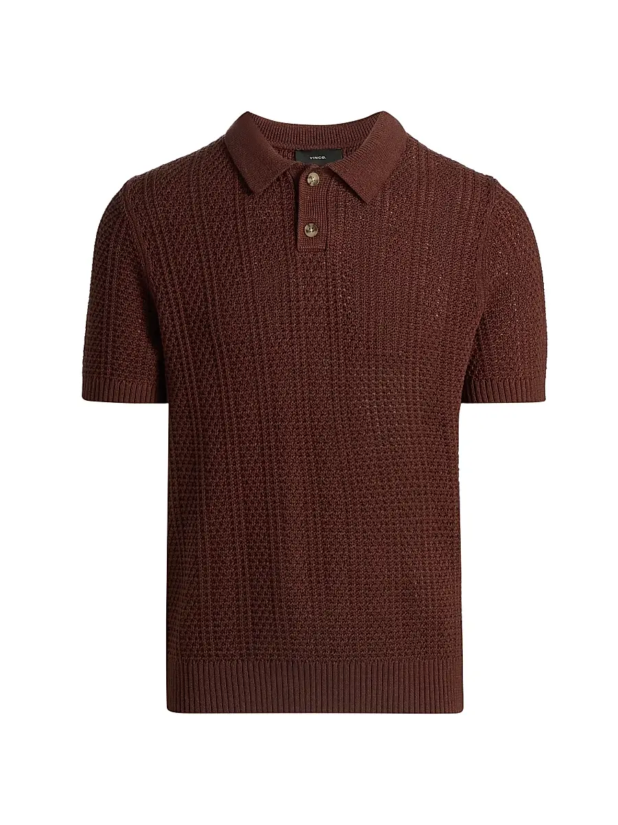 Vince Men's Seed-Stitch Ribbed Cotton Polo Shirt - Deep Satin - Size XXL | Image 1 Vince Men's Seed-Stitch Ribbed Cotton Polo Shirt - Deep Satin - Size XXL | Image 1