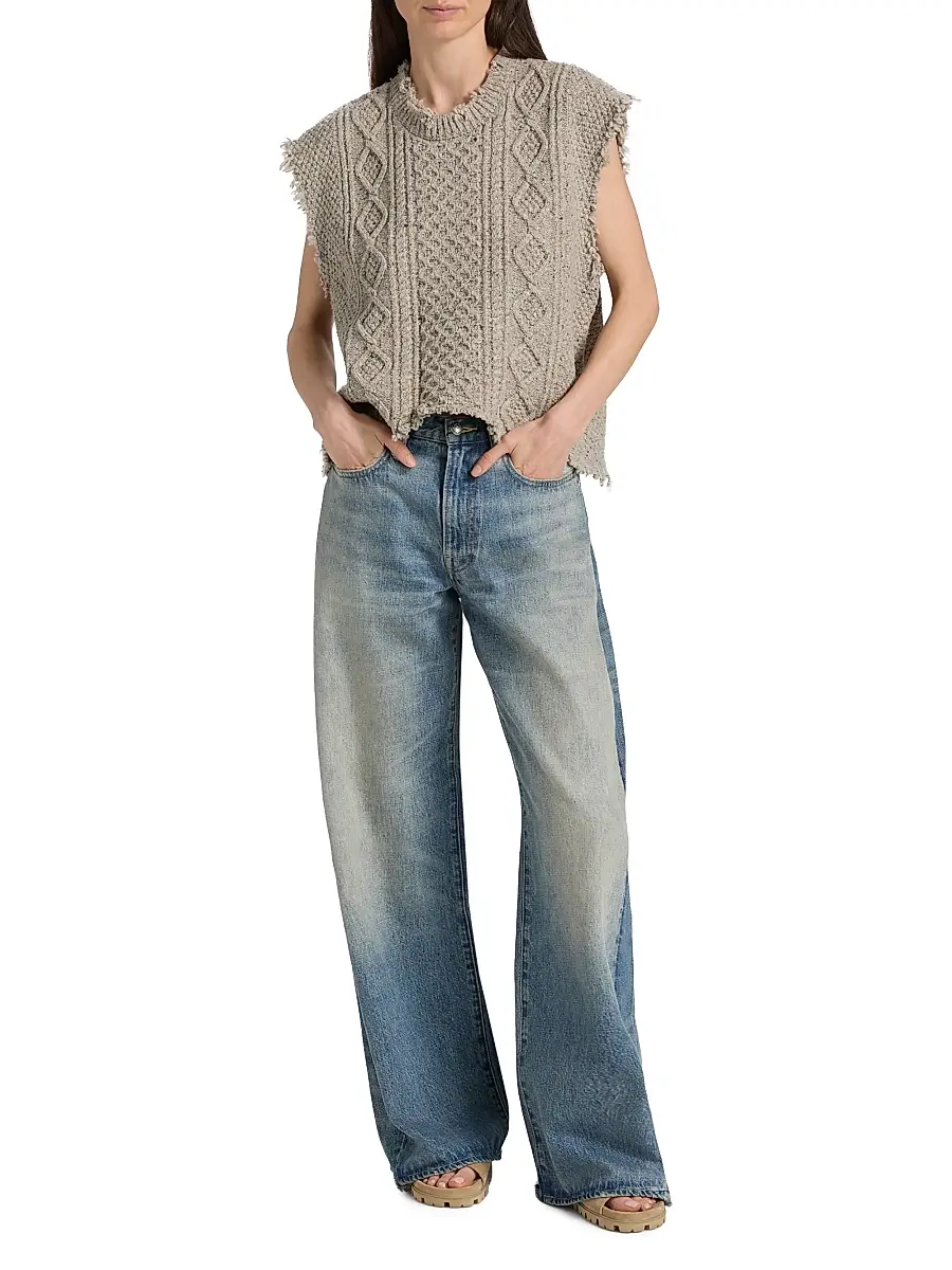 R13 Women's Boyfriend Cable-Knit Wool-Blend Sweater Vest | Thumbnail 2 R13 Women's Boyfriend Cable-Knit Wool-Blend Sweater Vest | Thumbnail 2