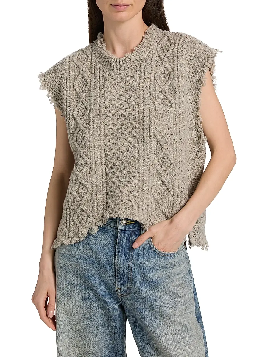R13 Women's Boyfriend Cable-Knit Wool-Blend Sweater Vest | Thumbnail 3 R13 Women's Boyfriend Cable-Knit Wool-Blend Sweater Vest | Thumbnail 3