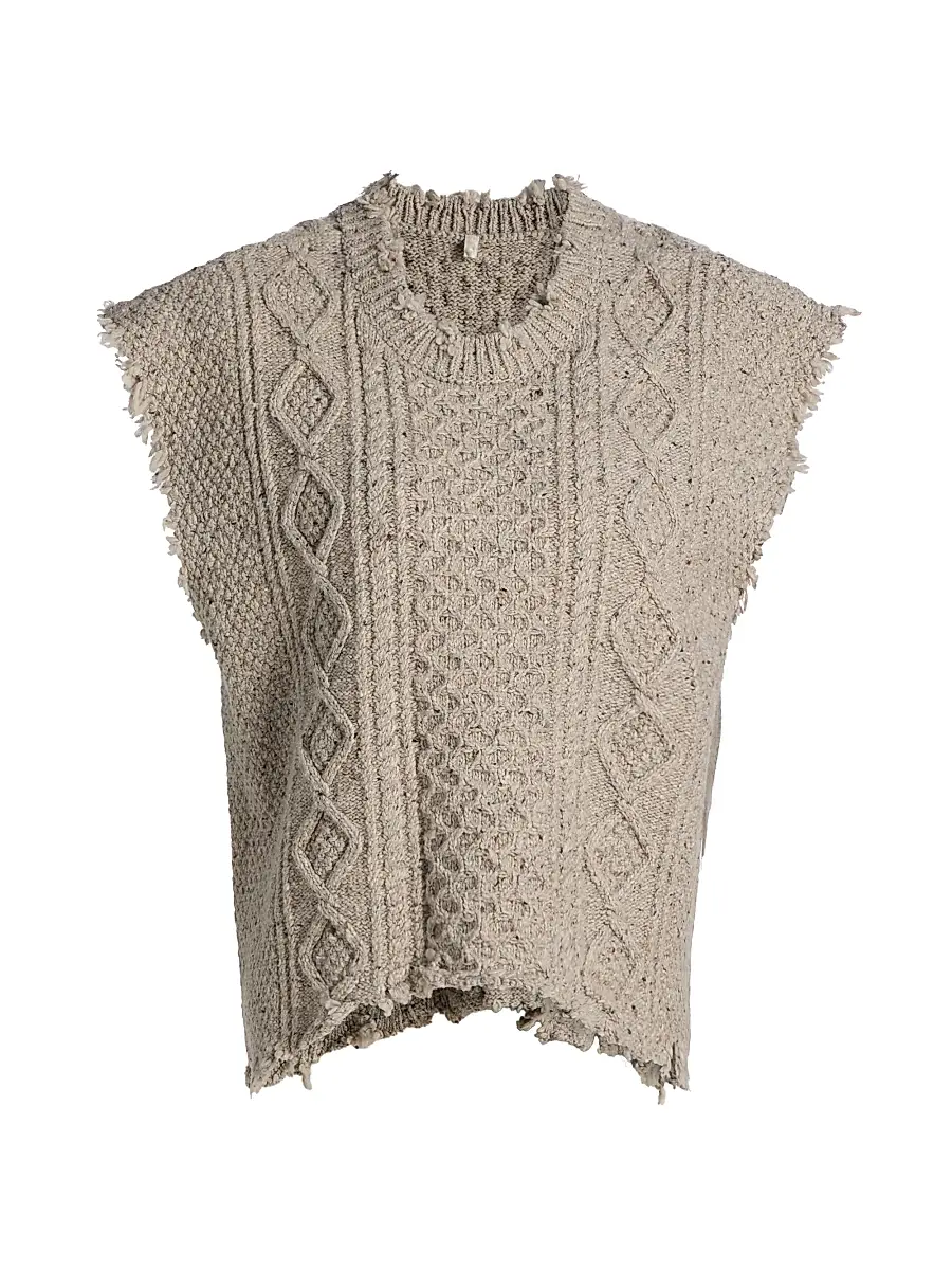 R13 Women's Boyfriend Cable-Knit Wool-Blend Sweater Vest - Light Heather Grey Tweed | Image 1 R13 Women's Boyfriend Cable-Knit Wool-Blend Sweater Vest - Light Heather Grey Tweed | Image 1