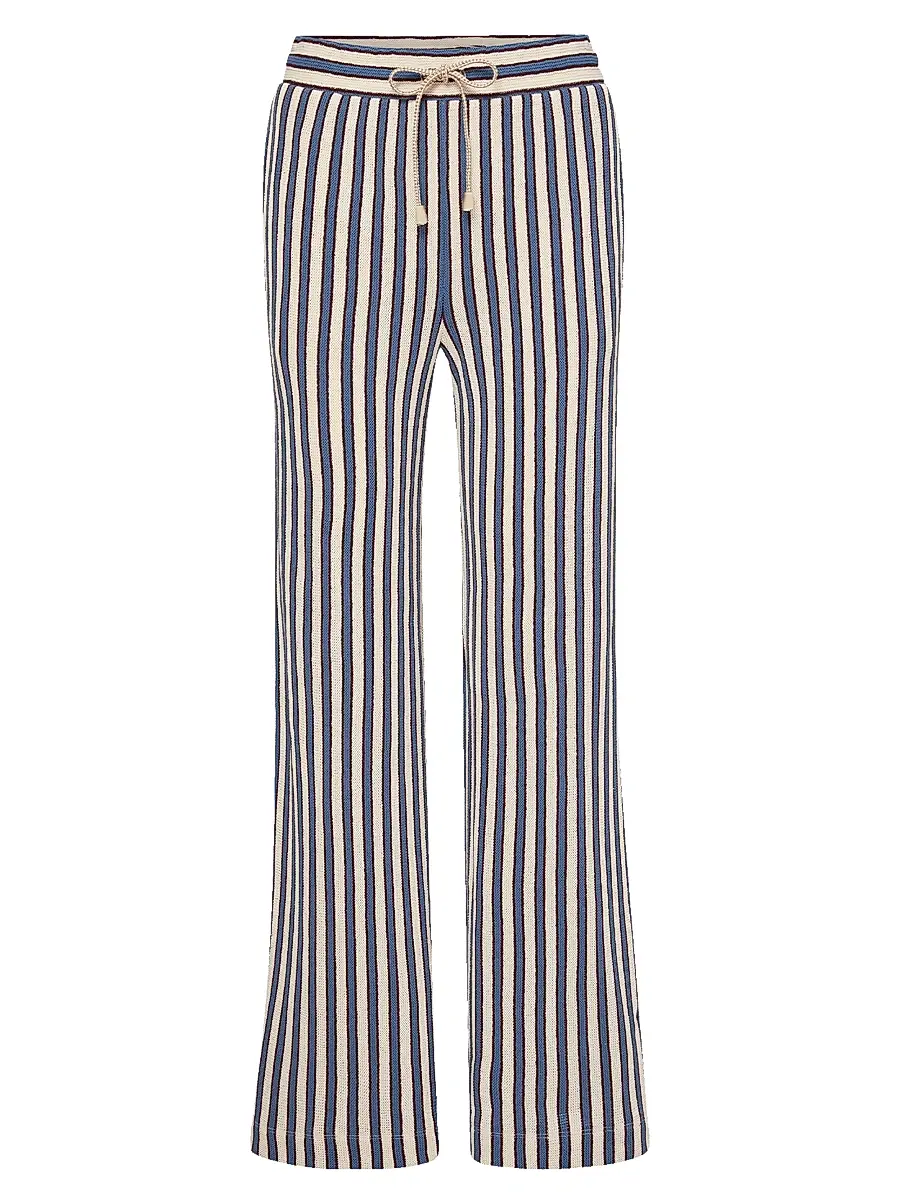Veronica Beard Women's Zosia Striped Cotton-Blend Pants - Ecru Bluefin Multi - Size Large | Image 1 Veronica Beard Women's Zosia Striped Cotton-Blend Pants - Ecru Bluefin Multi - Size Large | Image 1