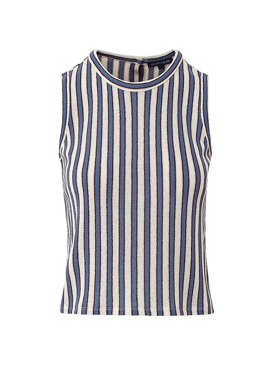 Veronica Beard Women's Dravin Striped Cotton-Blend Sleeveless Top - Ecru Bluefin Multi | Image 1 Veronica Beard Women's Dravin Striped Cotton-Blend Sleeveless Top - Ecru Bluefin Multi | Image 1