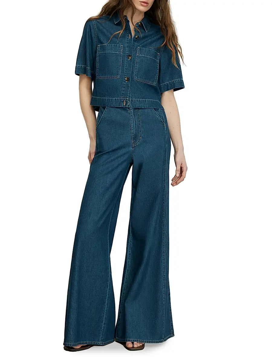 Veronica Beard Women's Spruce Denim Short-Sleeve Shirt | Thumbnail 2