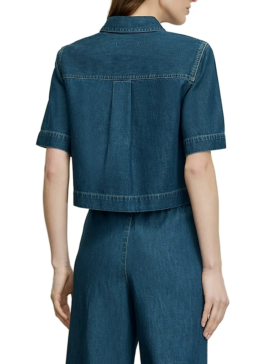 Veronica Beard Women's Spruce Denim Short-Sleeve Shirt | Thumbnail 5