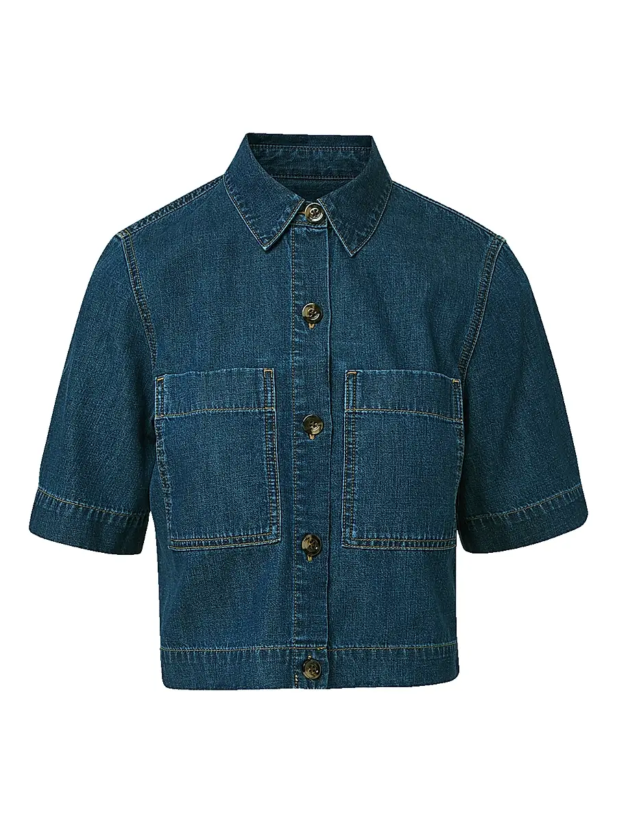 Veronica Beard Women's Spruce Denim Short-Sleeve Shirt - Starry Night | Image 1 Veronica Beard Women's Spruce Denim Short-Sleeve Shirt - Starry Night | Image 1