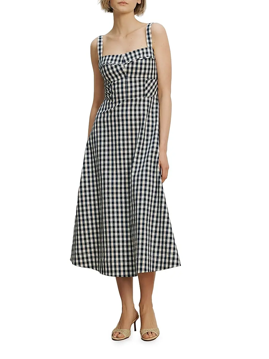 Veronica Beard Women's Aila Gingham Midi-Dress | Thumbnail 2 Veronica Beard Women's Aila Gingham Midi-Dress | Thumbnail 2