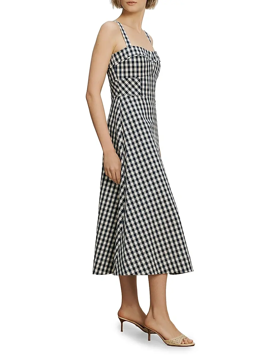 Veronica Beard Women's Aila Gingham Midi-Dress | Thumbnail 3 Veronica Beard Women's Aila Gingham Midi-Dress | Thumbnail 3