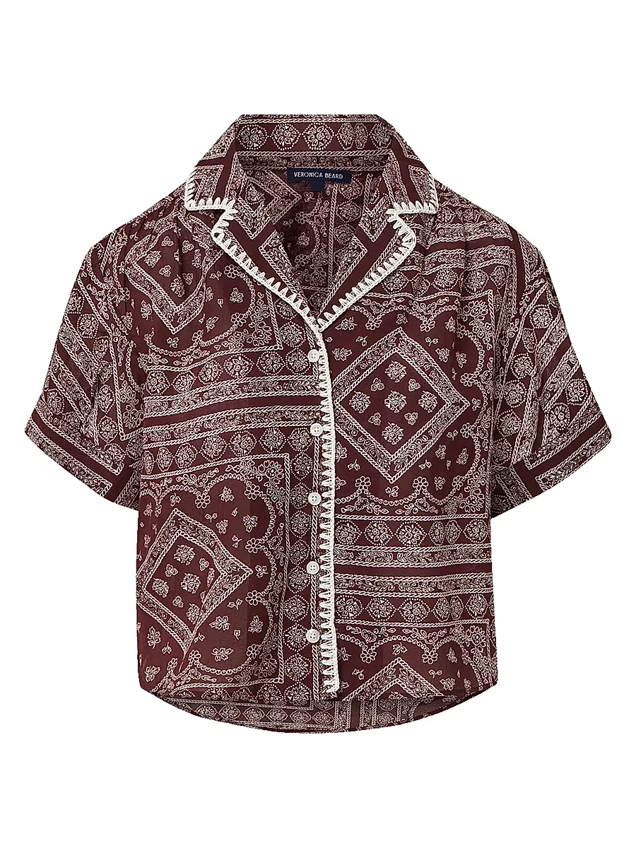 Veronica Beard Women's Ilene Cotton-Blend Top - Raisin Dove | Image 1 Veronica Beard Women's Ilene Cotton-Blend Top - Raisin Dove | Image 1