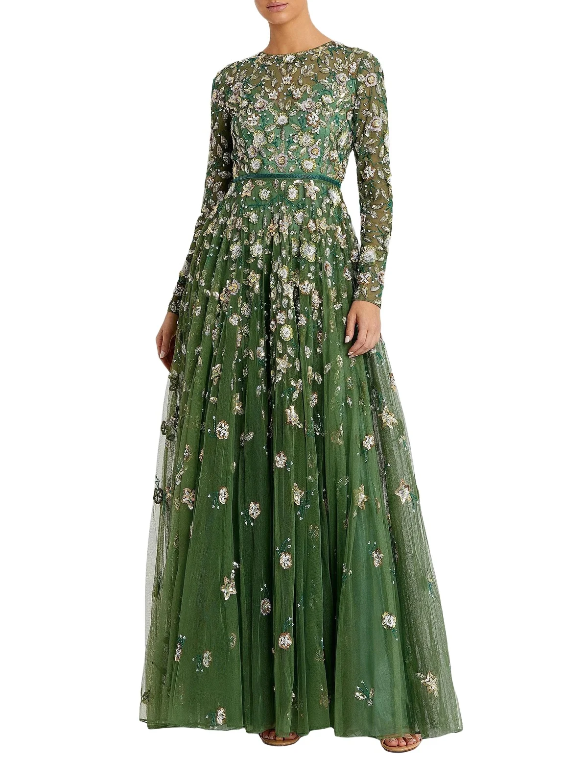 Mac Duggal Women's Petite Embellished Tulle Fit & Flare Gown - Sage