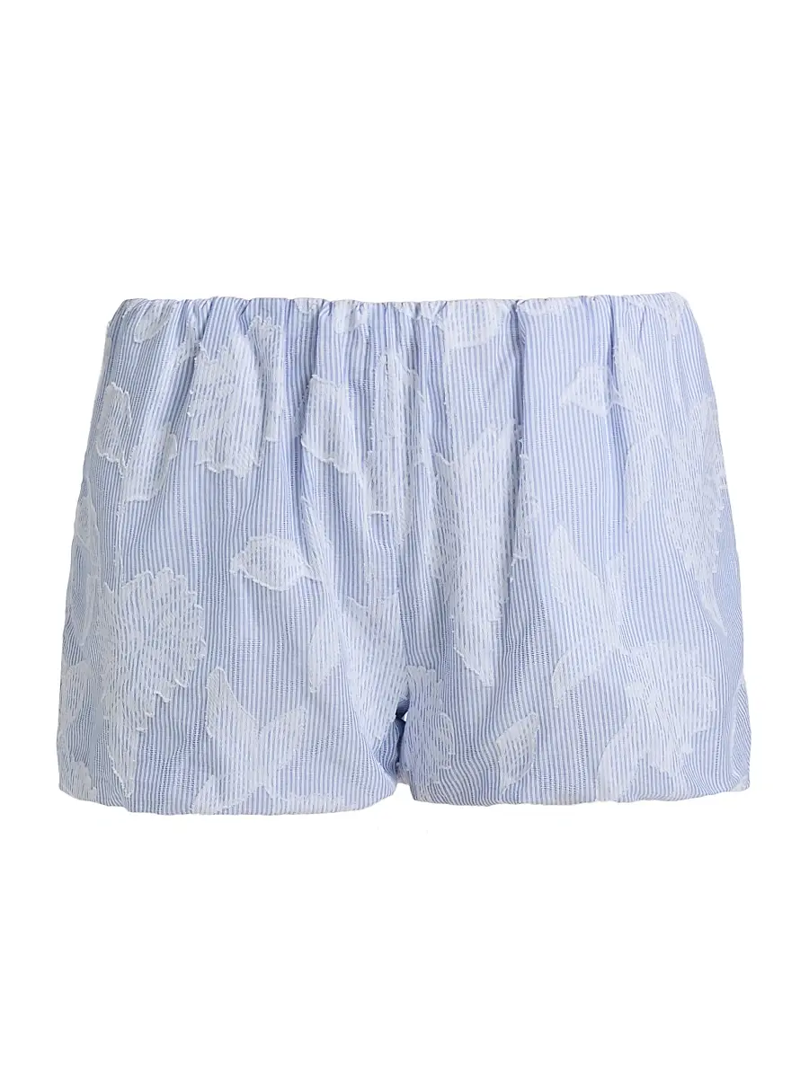 Generation Love Women's Olson Floral-Striped Cotton Bubble Shorts - Light Blue White - Size XL | Image 1 Generation Love Women's Olson Floral-Striped Cotton Bubble Shorts - Light Blue White - Size XL | Image 1