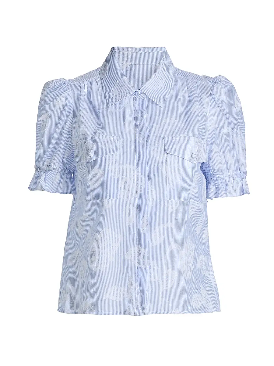 Generation Love Women's Mina Floral-Stripe Cotton Shirt - Light Blue White | Image 1 Generation Love Women's Mina Floral-Stripe Cotton Shirt - Light Blue White | Image 1