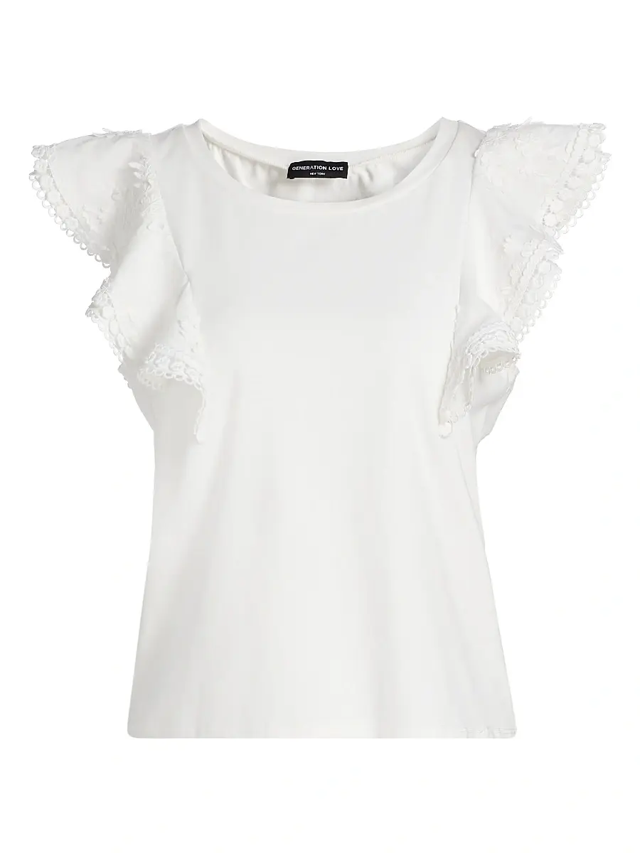 Generation Love Women's Dana 3D Voile Flutter-Sleeve T-Shirt - White - Size XL | Image 1 Generation Love Women's Dana 3D Voile Flutter-Sleeve T-Shirt - White - Size XL | Image 1