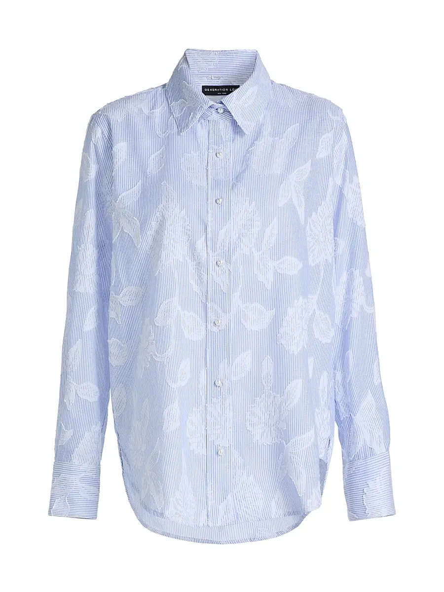 Generation Love Women's Malinda Floral Stripe Cotton Shirt - Light Blue White - Size Large | Image 1 Generation Love Women's Malinda Floral Stripe Cotton Shirt - Light Blue White - Size Large | Image 1