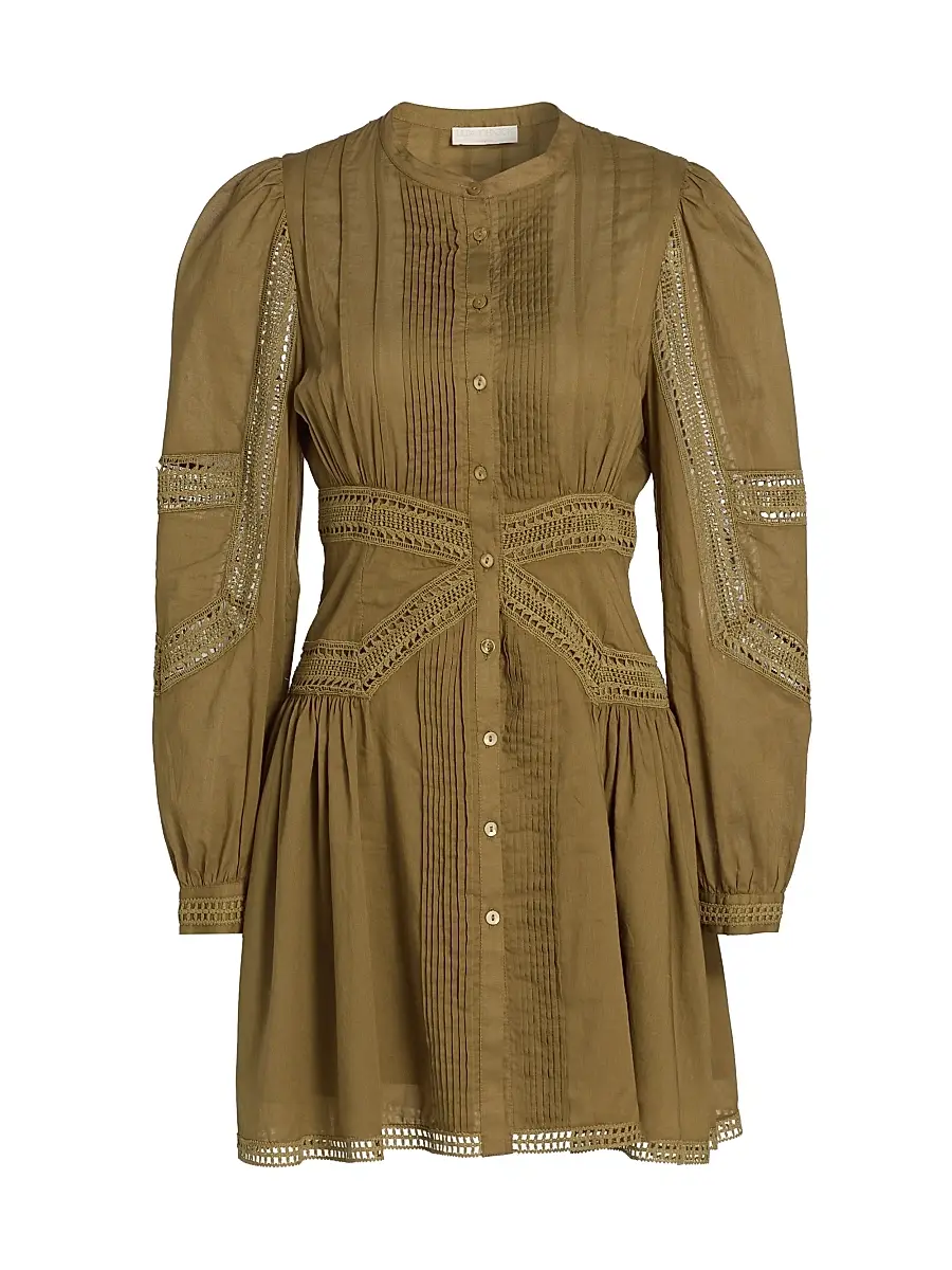 Ulla Johnson Women's Elysia Laced Cotton A-Line Minidress - Lichen - Size 16 | Image 1 Ulla Johnson Women's Elysia Laced Cotton A-Line Minidress - Lichen - Size 16 | Image 1